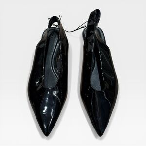 H&M Black Patent Pointed Slingback Mules